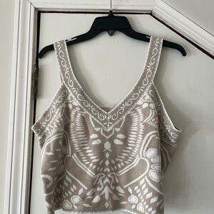 Express Beige and White Patterned Tank Top